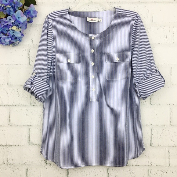 Vineyard Vines Tops - Vineyard Vines Poplin Stripe Top Blue White